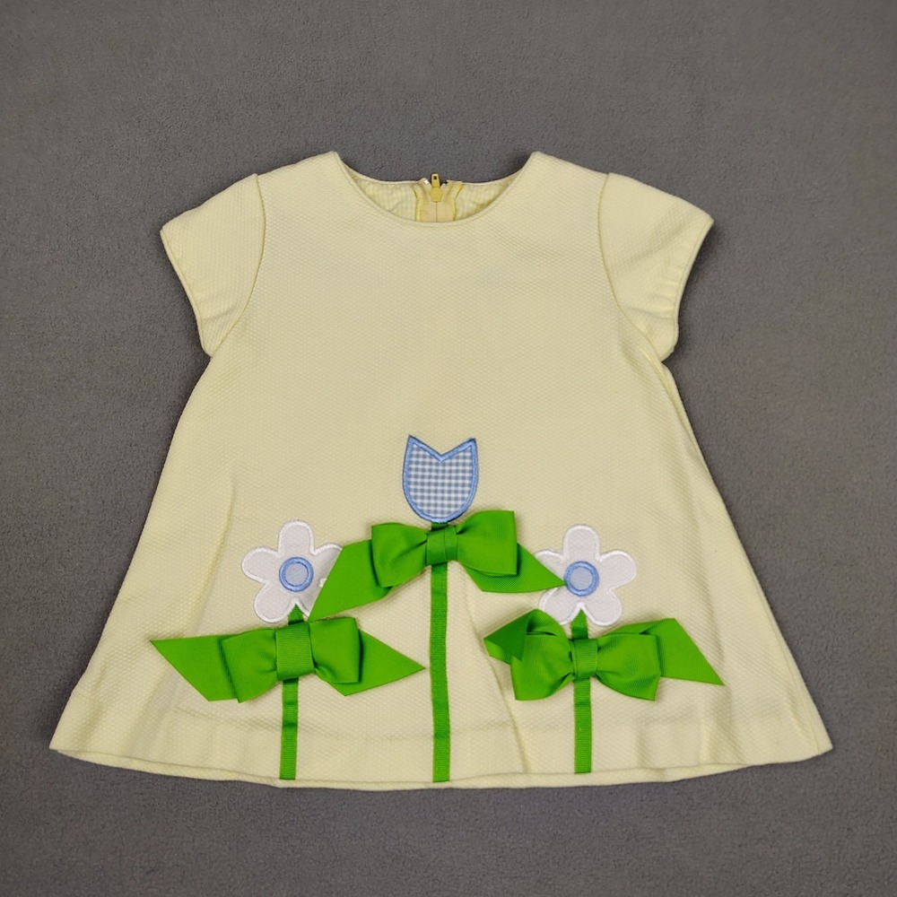 Vintage Peaches N Cream Baby Girl Dress Yellow 18 Months Floral Easter Spring EC